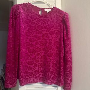 Charter Club Pink Textured Flower Top.  Puffy shoulders.